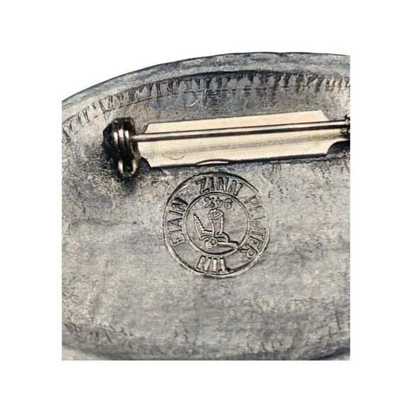 Vintage Etain Zinn German Porcelain Painted Flower Pewter Brooch Pin Set Of 3 - Picture 6 of 7